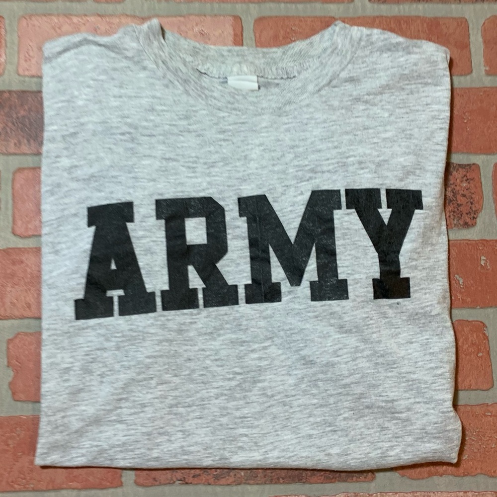 Mens Sz M vintage 80s ARMY T-Shirt soft thin single stitch grey military
